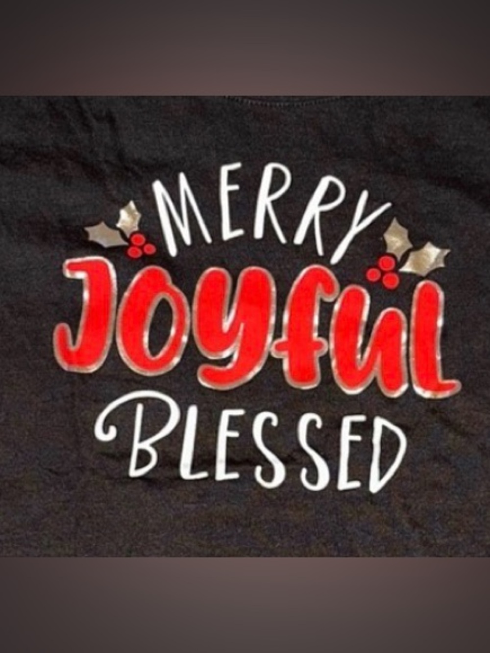 Women’s Merry Joyful Blessed Black T-Shirt Size Large